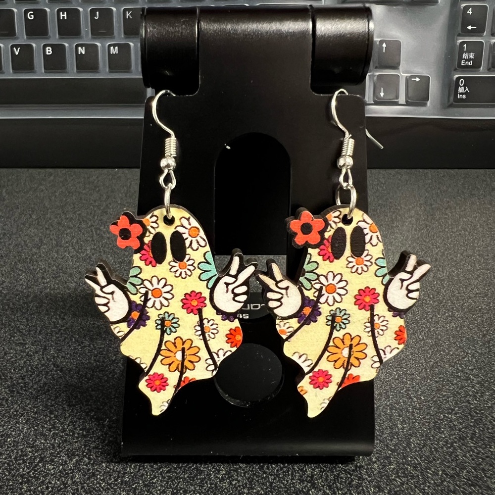 Vintage Halloween Flower Ghost Earrings 👻🌻🌼